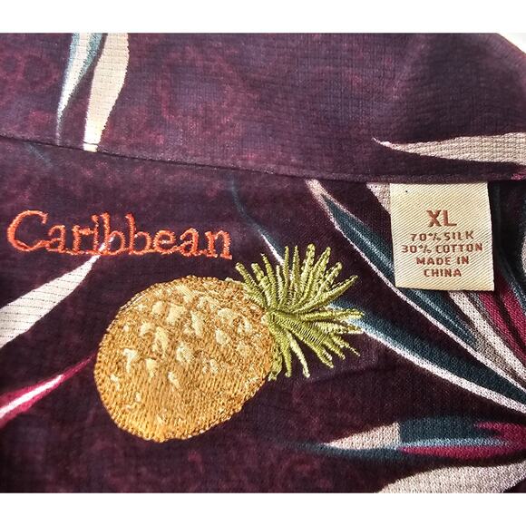 Caribbean sz XL silk blend hawaiin vacation short sleeve button up EUC luau - Picture 4 of 7